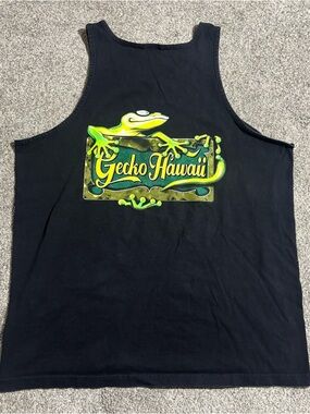 Gecko Hawaii Black Graphic Tank Top